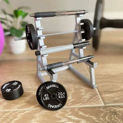 Barbell pen holder